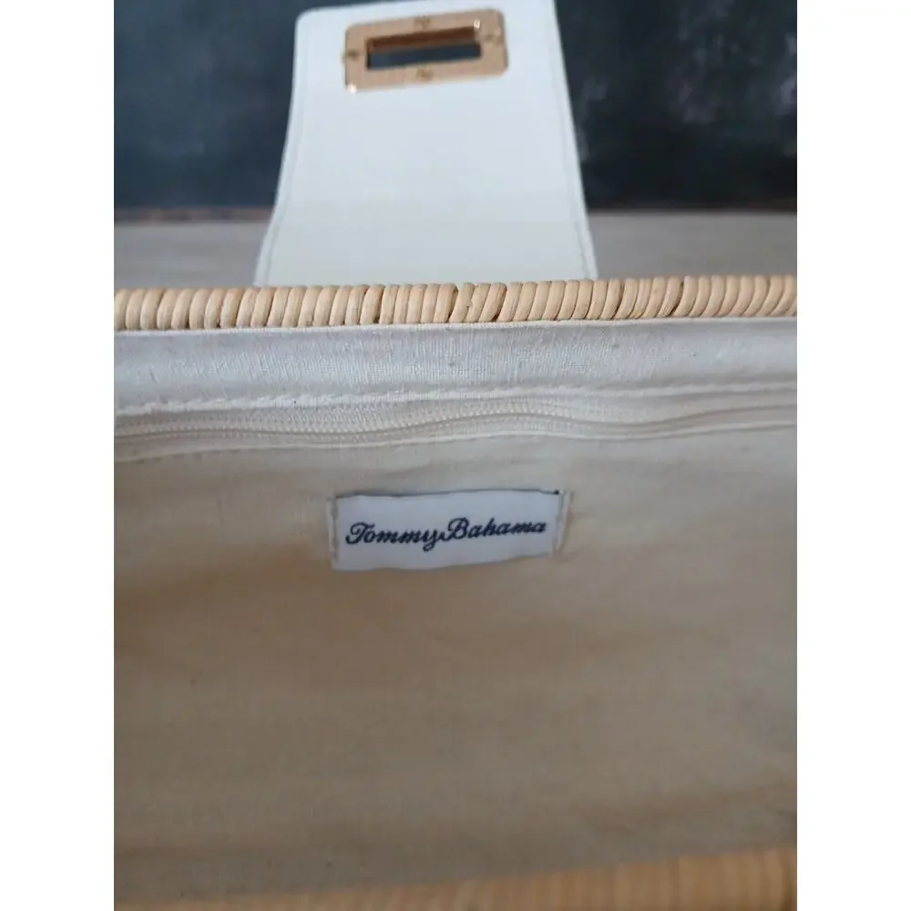 Tommy Bahama Woven Wicker Purse Clutch Bag New With Tags Turnlock Tan Cream - Picture 12 of 15